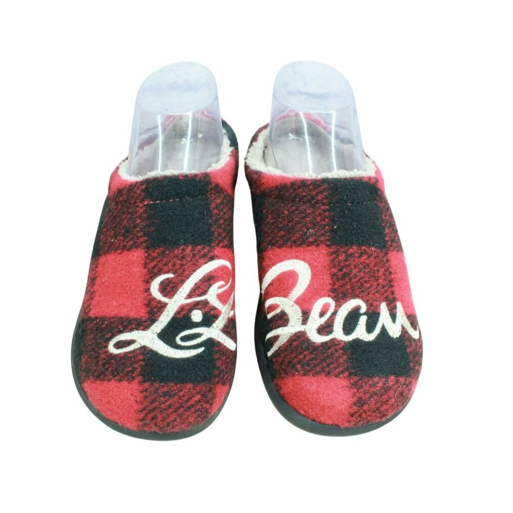 LL Bean Red Wool Slip-On Buffalo Check Motif Daybreak Slipper Scuffs Size 7 M